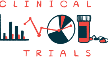 An illustration for clinical trials includes charts and medicines.