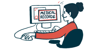 A person uses a computer to access medical records.